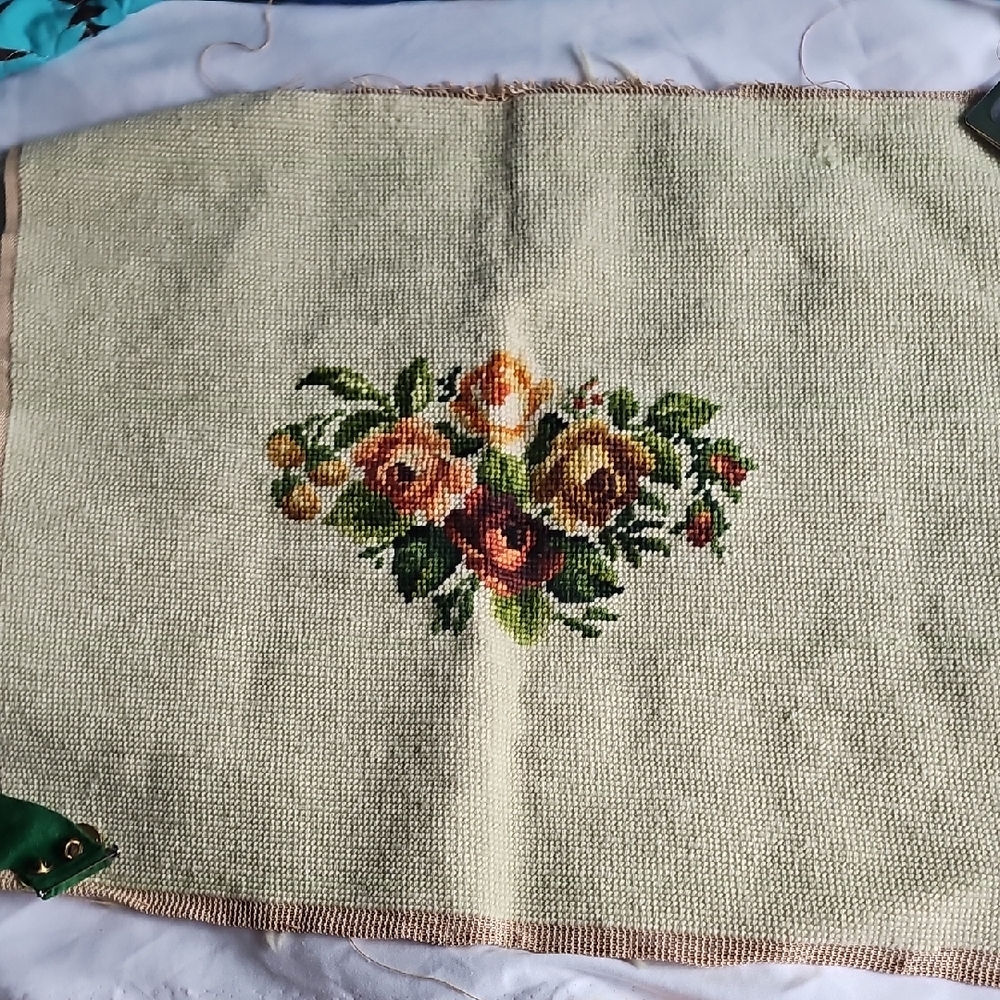 Source Unknown Cream Floral Needlepoint Accent Pillow Cover